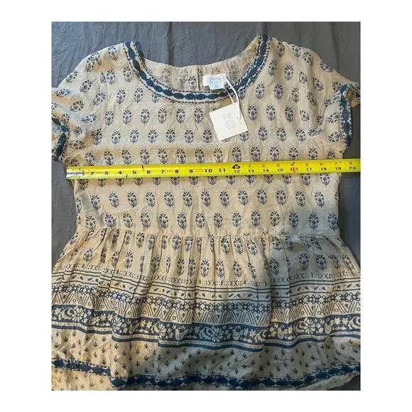 Sigrid Olsen Women’s Medium Boho Floral Block Print Cotton Peasant Top NWT - Picture 4 of 5